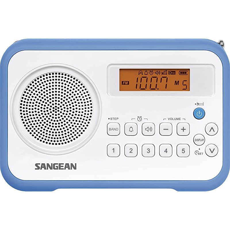 PRD18BU AM FM Portable Digital Radio with Protective Bumper WhiteBlue