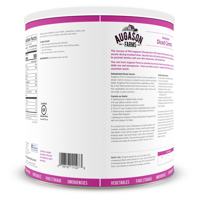 Augason Farms Gluten Free Dehydrated Diced Carrots - 38oz