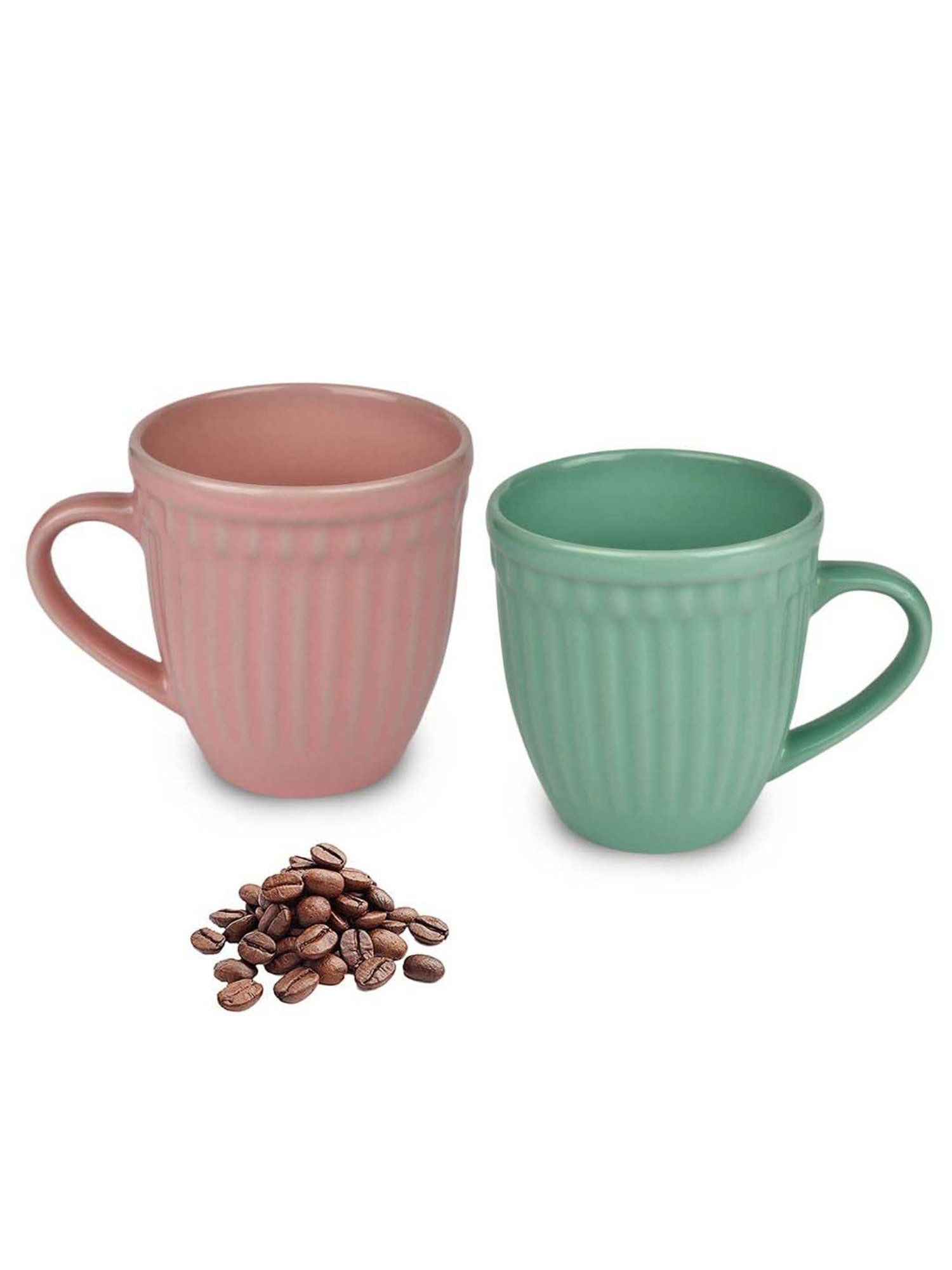 Urban Chef Pink & Green Ceramic Handcrafted Microwave Safe Tea Cup - Set of 2