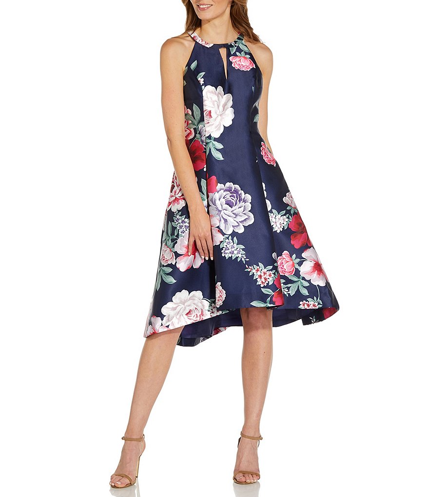 Kay Unger Long Bishop Sleeve V-Neck Crepe A-Line Dress