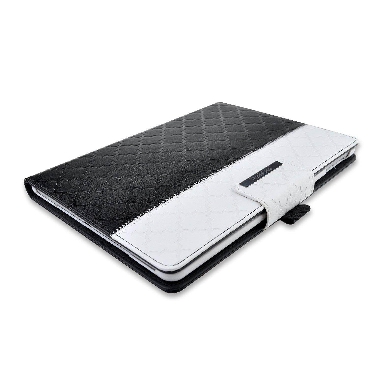 iPad Pro 10.5 Case,Thankscase Rotating Case Smart Cover with Beautiful Quatrefoil Lattice Embossed Pattern with Wallet Pocket and Hand Strap for New iPad Pro 10.5 inch 2017 Release (Black Quatrefoil)