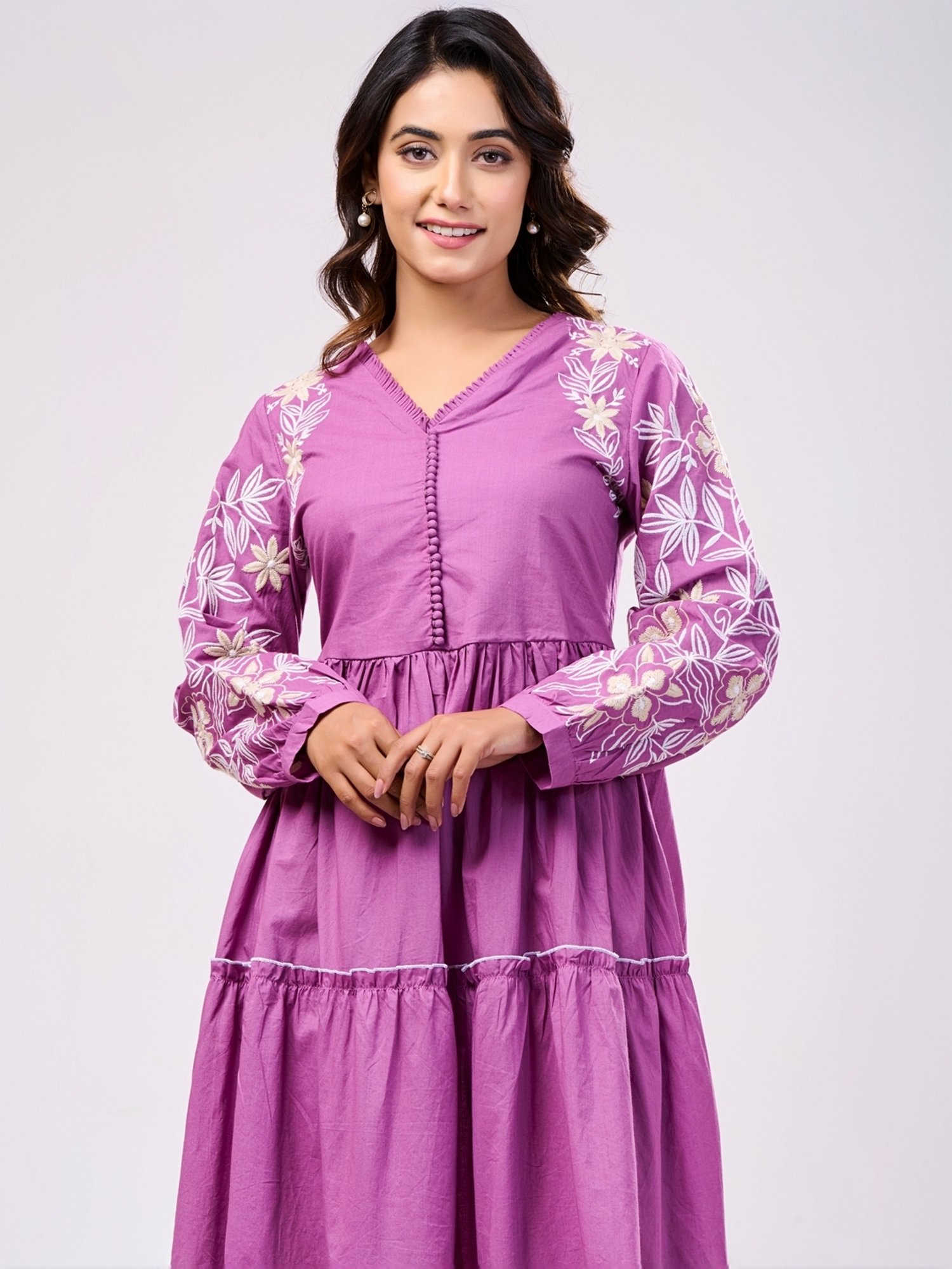 Zolo Label Purple Cotton Embroidered A-Line Dress