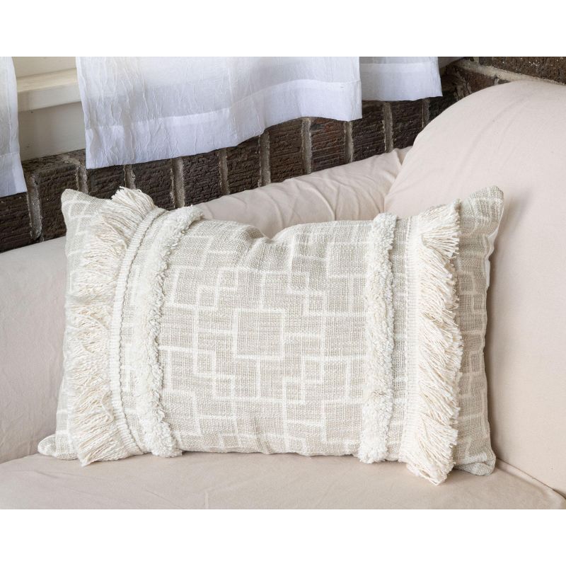 Trellis Pattern Hand Woven 14x22" Decorative Cotton Throw Pillow with Hand Tied Fringe - Foreside Home & Garden