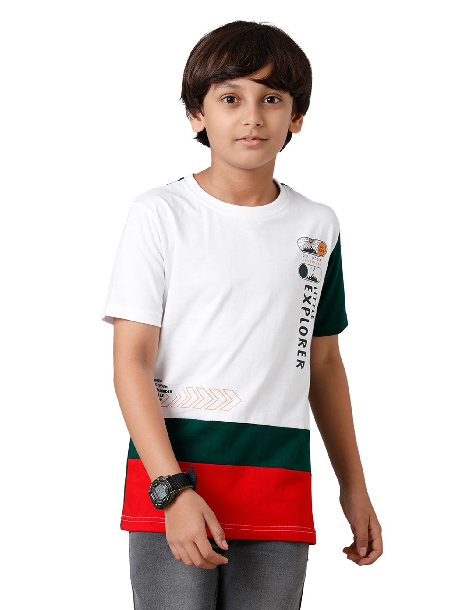 Under Fourteen Only Boys White Color Block T-Shirt