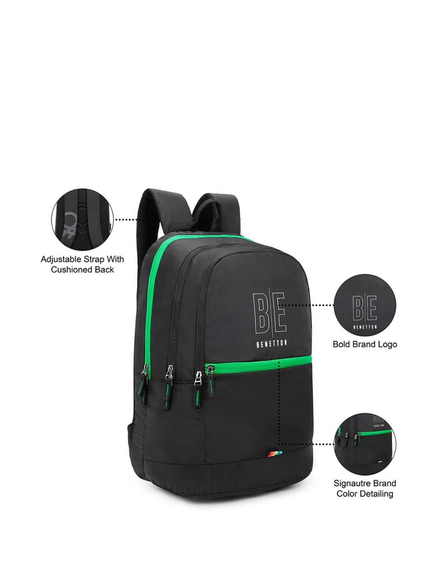 United Colors of Benetton Ming 25 Ltrs Black Medium Backpack