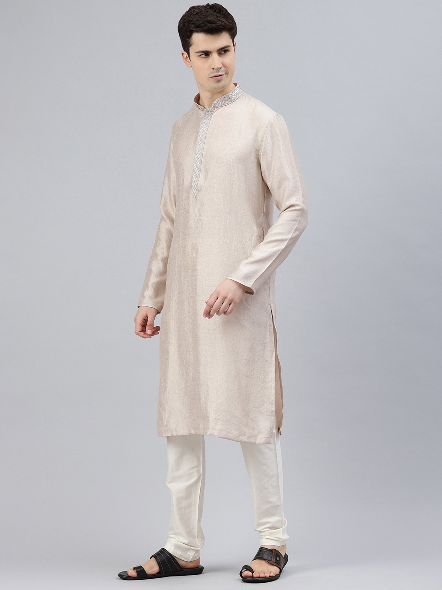 Manthan Light Beige & Cream Regular Fit Kurta & Pyjamas Set