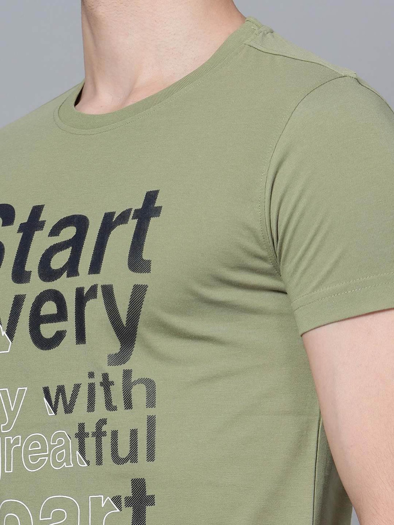 Cantabil Green Cotton Regular Fit Printed T-Shirt