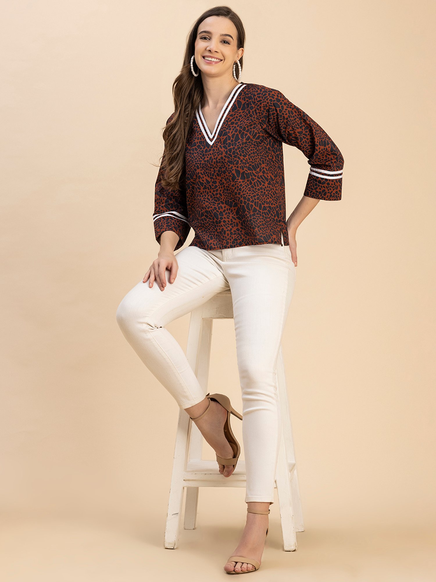 Moomaya Brown Cotton Printed Top