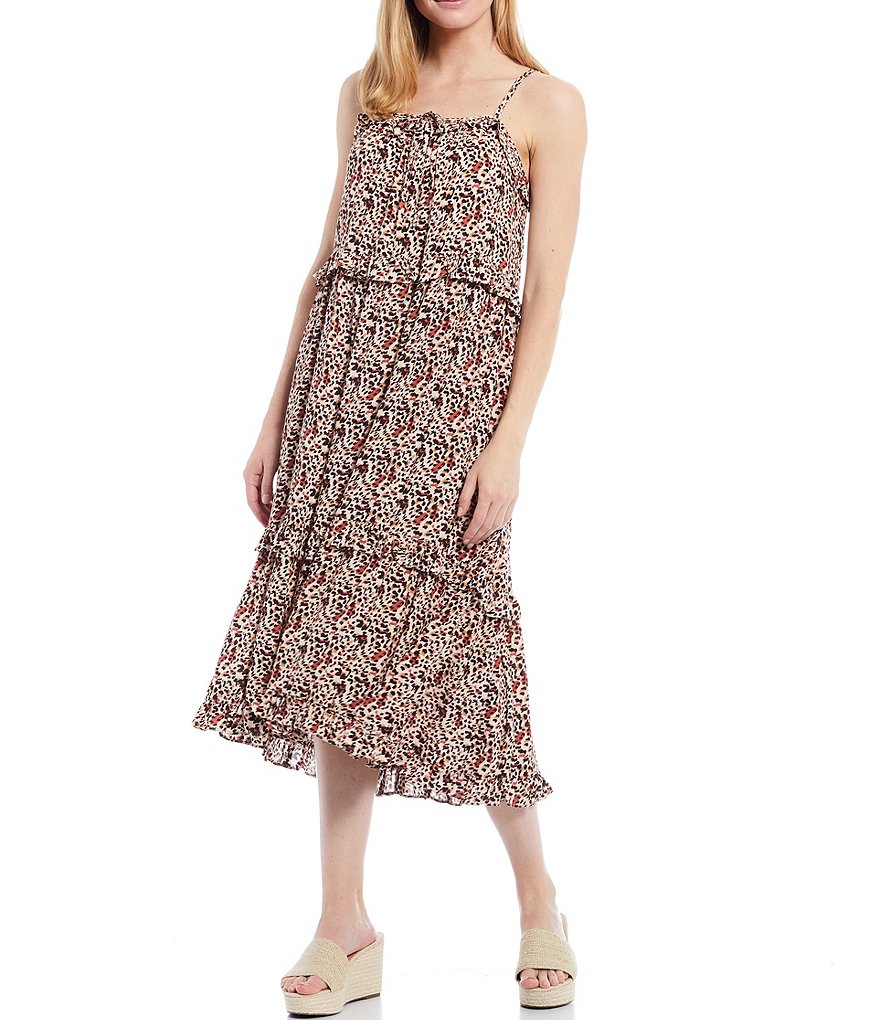Gibson & Latimer Hi-Low Square Neck Sleeveless Printed Tier Midi Dress