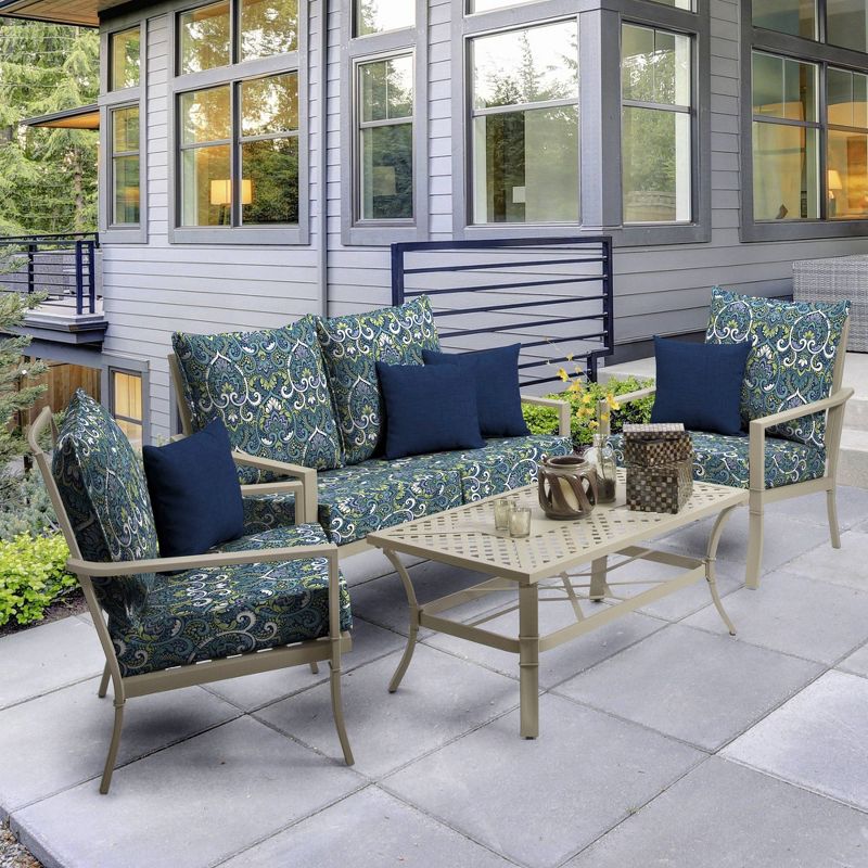 Aurora Damask Deep Seat Outdoor Cushion Set Sapphire - Arden Selections
