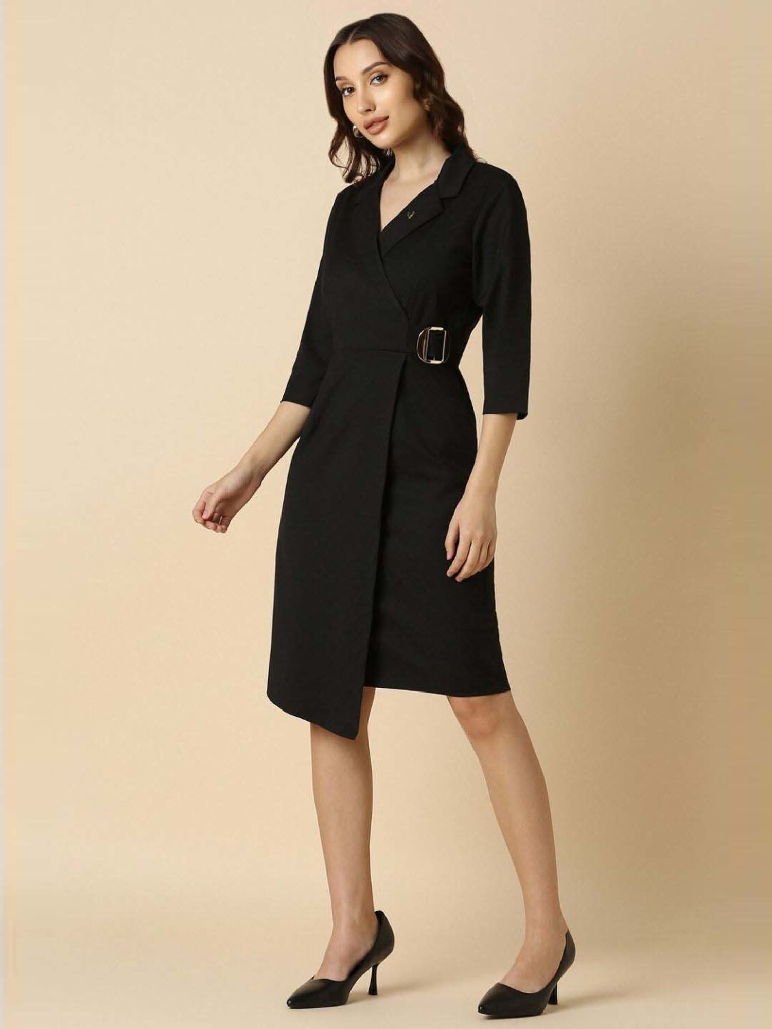 Allen Solly Black Formal Wrap Dress