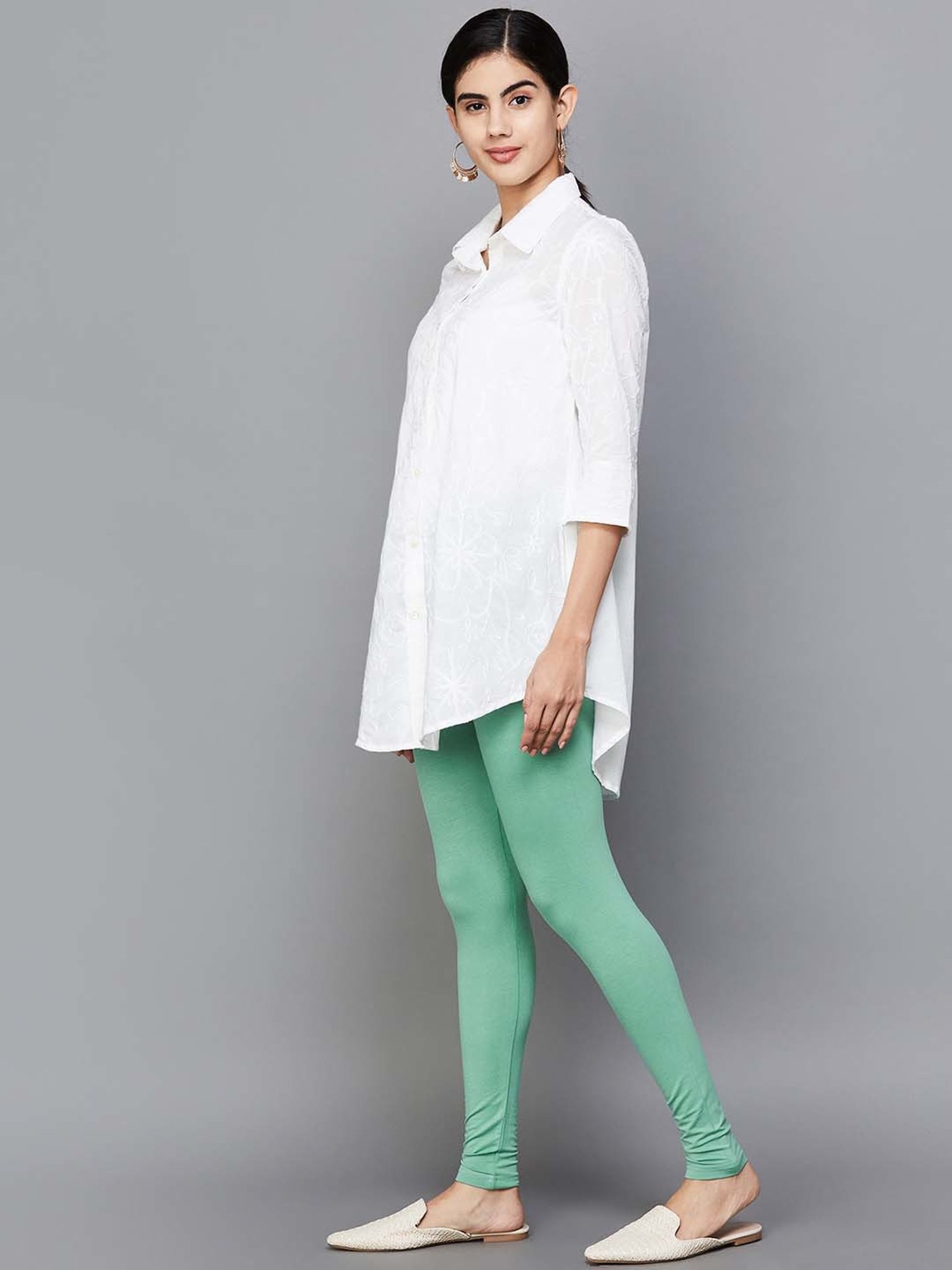 Melange by Lifestyle Sage Green Cotton Leggings
