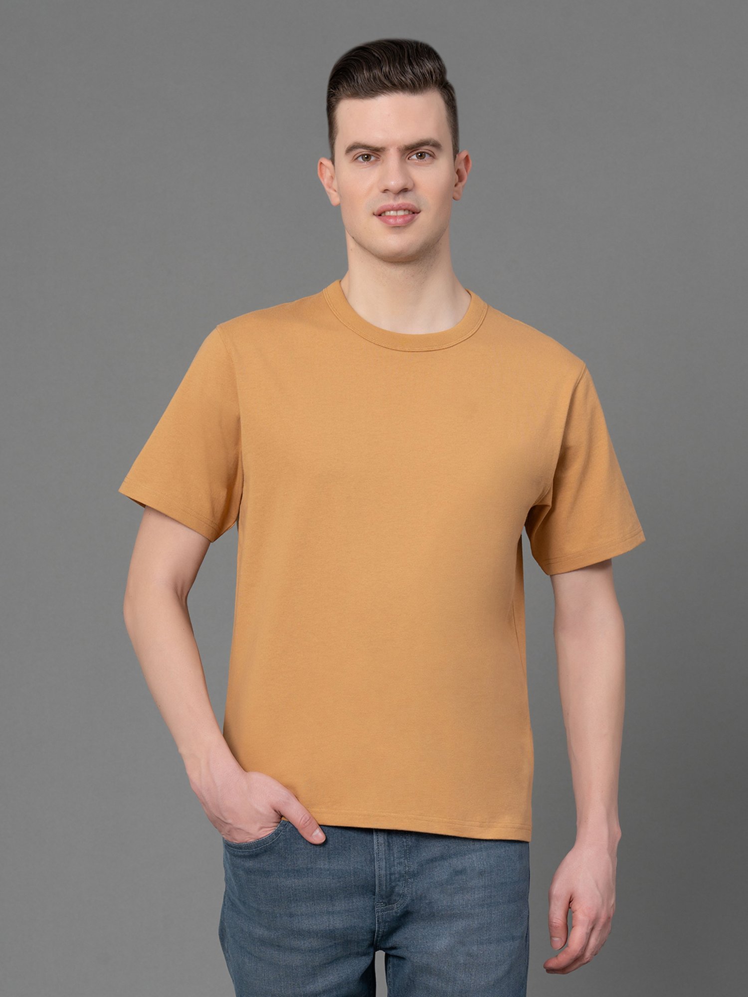 Red Tape Mustard Regular Fit Cotton Crew T-Shirt