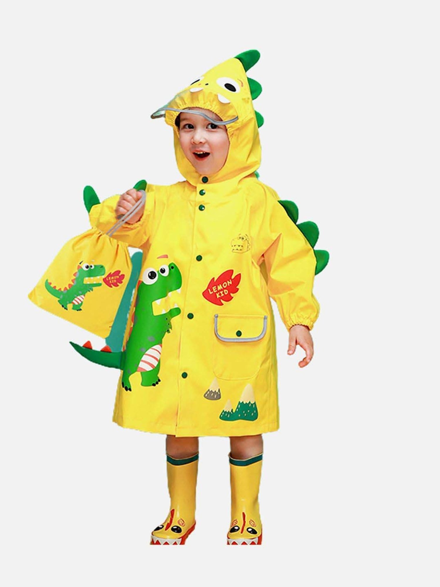 Little Surprise Box Kids Yellow & Green Printed Full Sleeves Raincoat