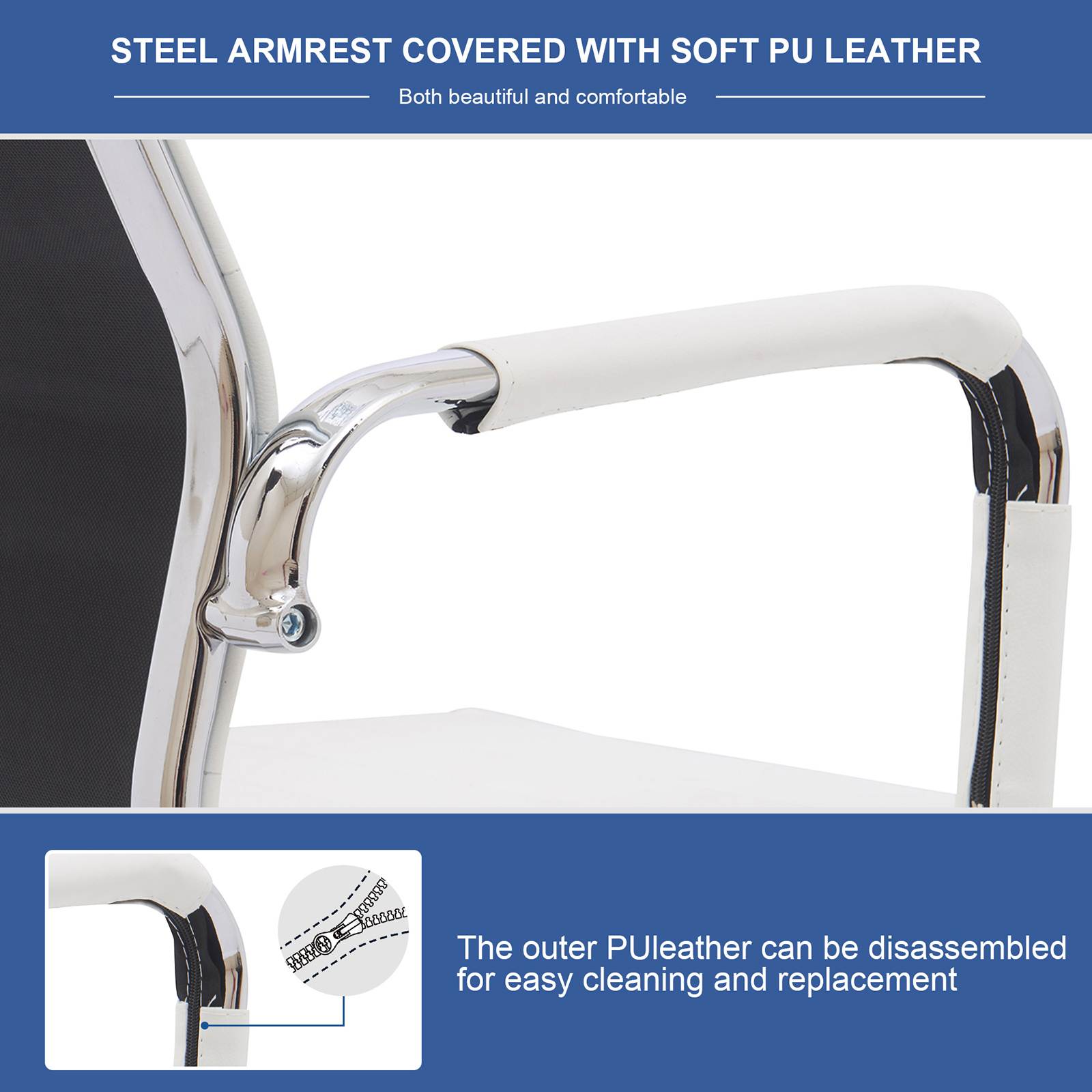 YOUTHUP Office Chair Functional Ergonomic Leather Office Chair Swivel Rolling Computer Desk Chair with Lumbar Support,Beige