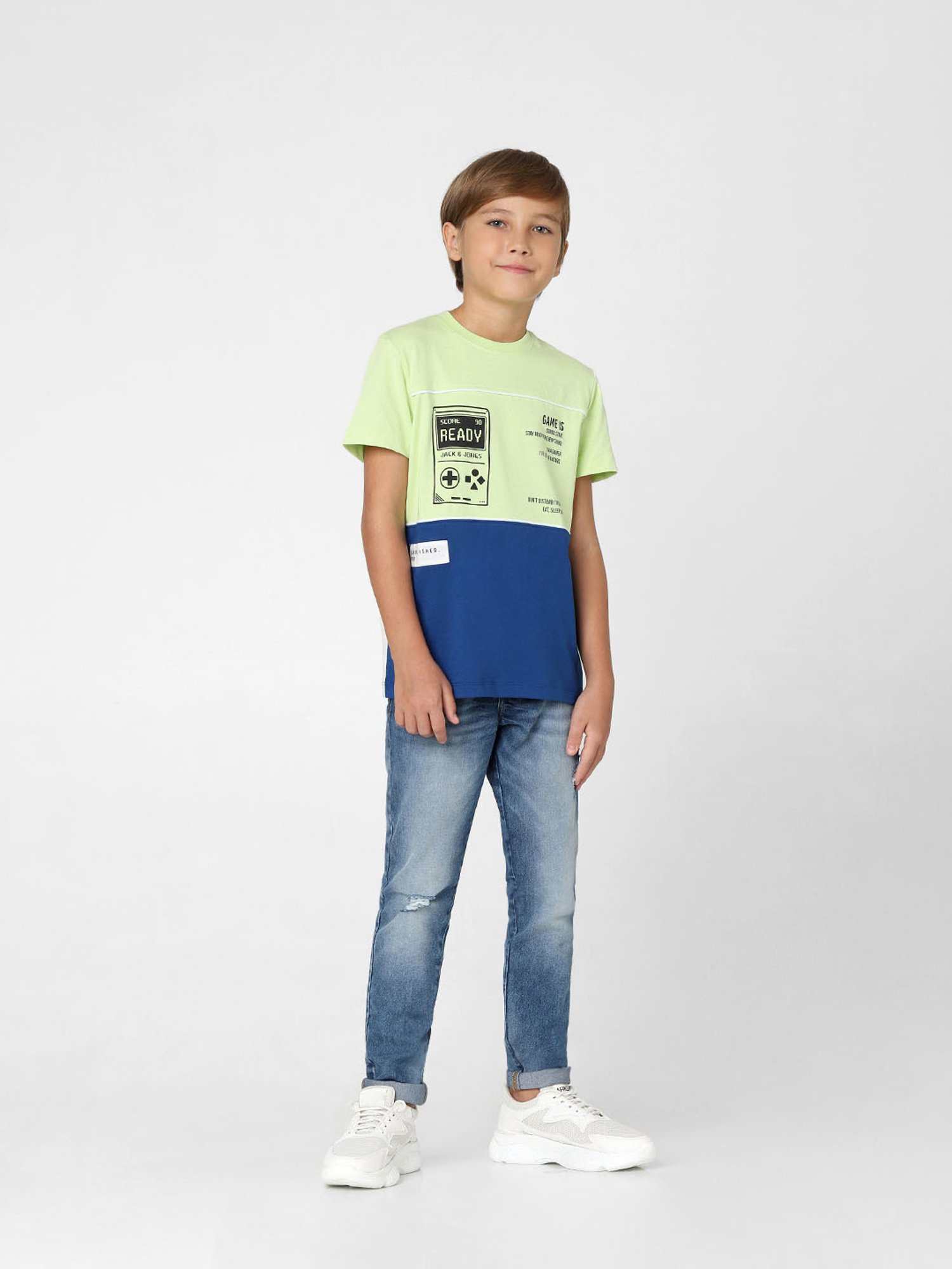 Jack & Jones Junior Light Green & Blue Color Block  T-Shirt