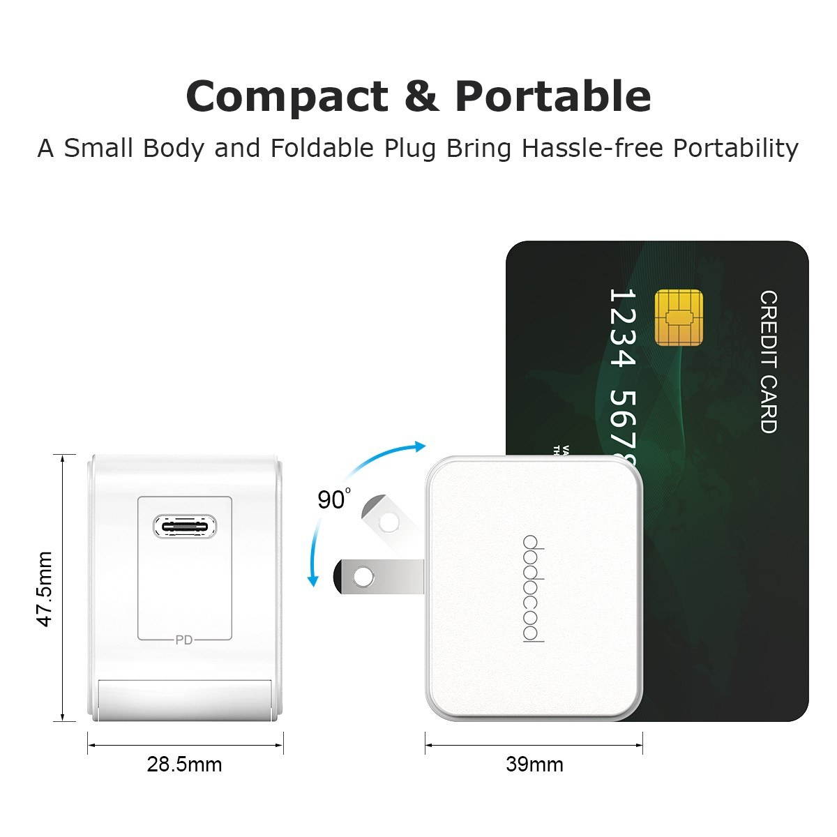 dodocool 18W USB Type-C Wall Charger Portable Adaptor with Power Delivery for iPad Pro 2018/iPhone XS/ iPhone XR/ iPhone X and More Foldable Charger AC 100-240V US