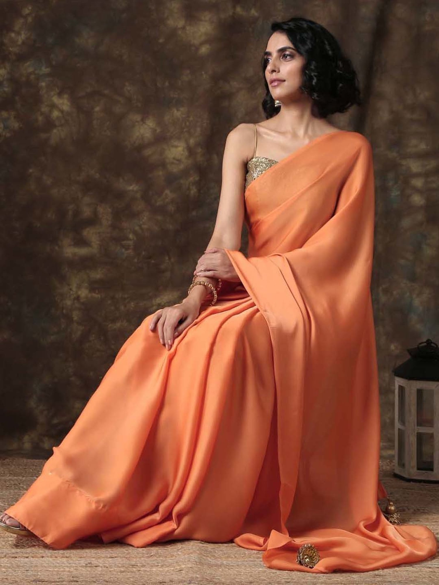 Swtantra Tangerine Satin Saree