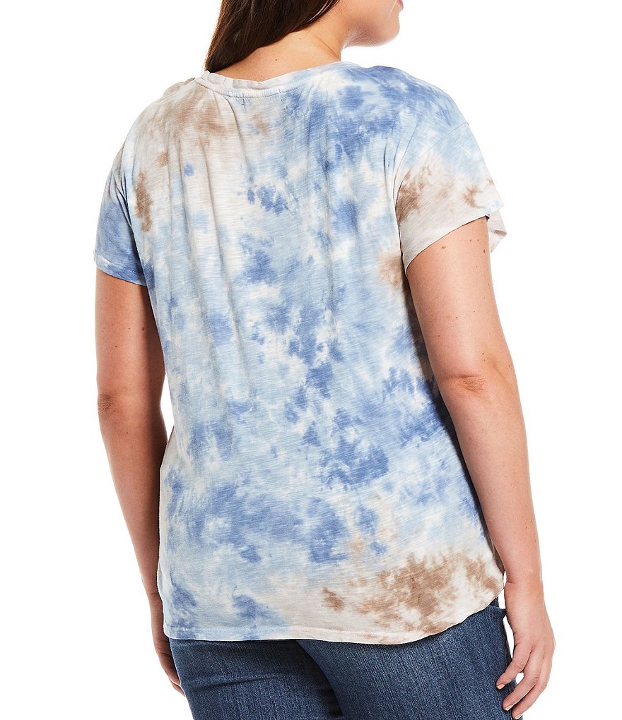 Democracy Plus Size Tie Dye Knit Jewel Neck Short Sleeve Tee