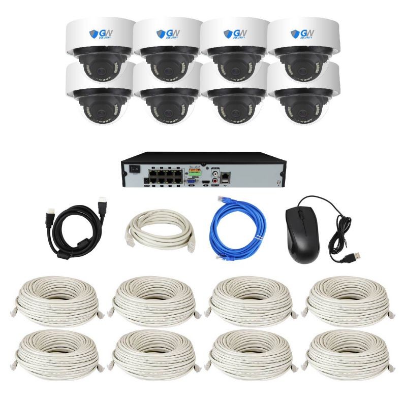 GW Security 8 Channel Smart AI Ultra HD 4K (8MP) Video & Audio Color Night Vision Security Camera System (8 Cameras)