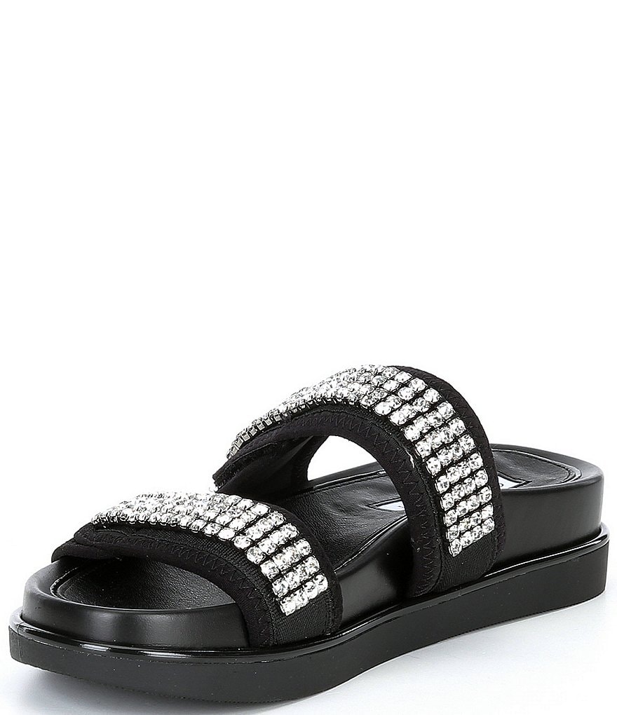 Chelsea & Violet Alici Rhinestone Two-Banded Flatform Sandals