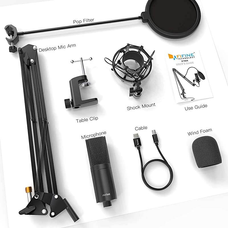 USB Streaming Microphone Kit Condenser Studio Mic with Arm Stand Pop Filter for Podcast Vocal Recording Singing YouTube Gaming Voice Over Directional Computer Mic for PC iMac LaptopK780A