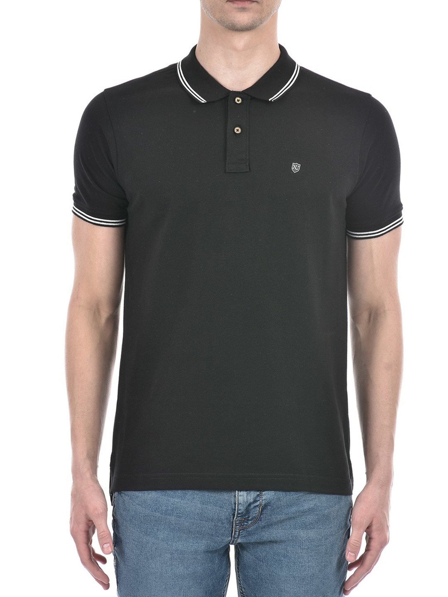Numero Uno Black Cotton Slim Fit Polo T-Shirt