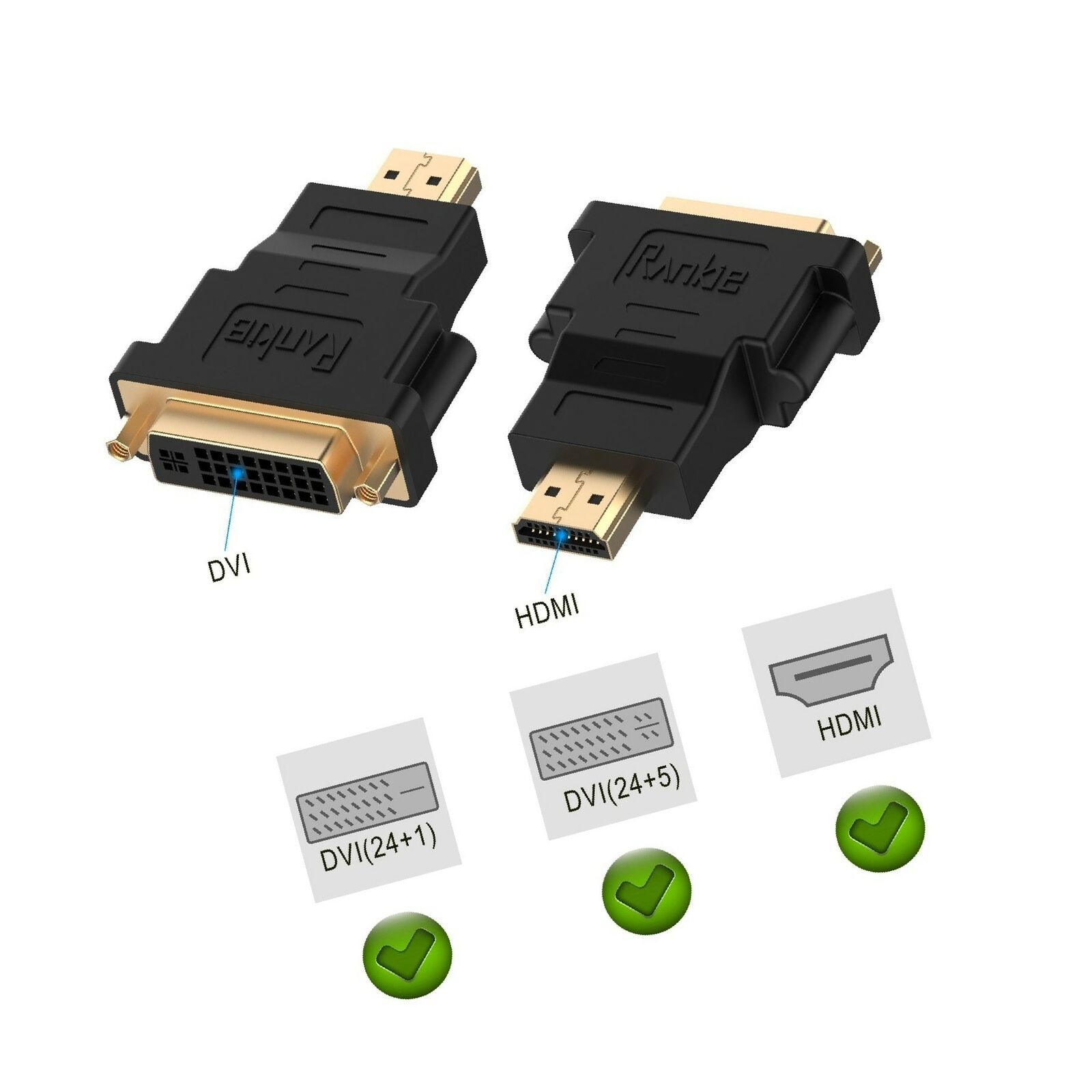 Rankie 2-Pack HDMI (Male) to DVI (Female) Adapter (Black) Black