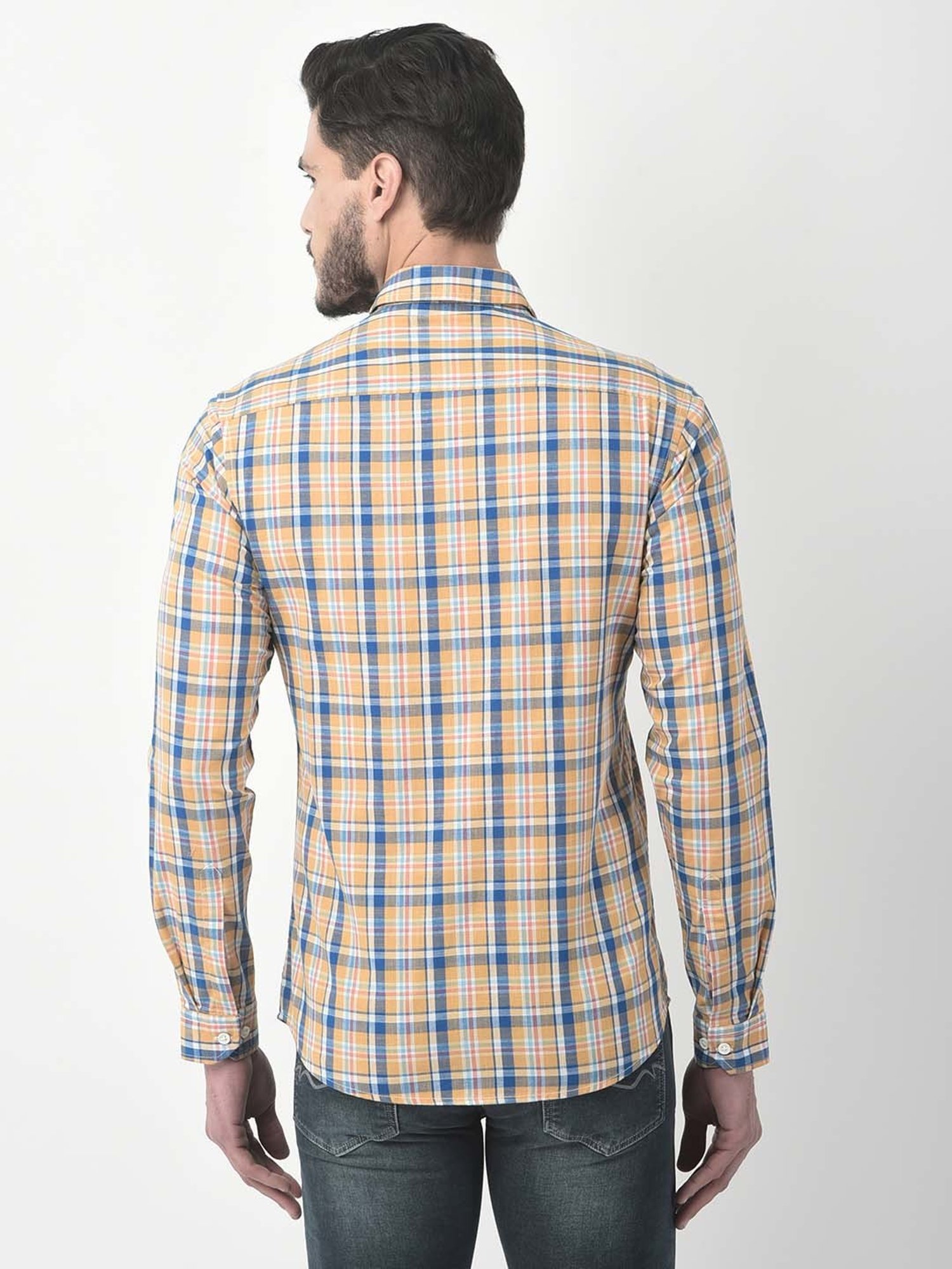 NUMERO UNO Light Orange Slim Fit Check Shirt