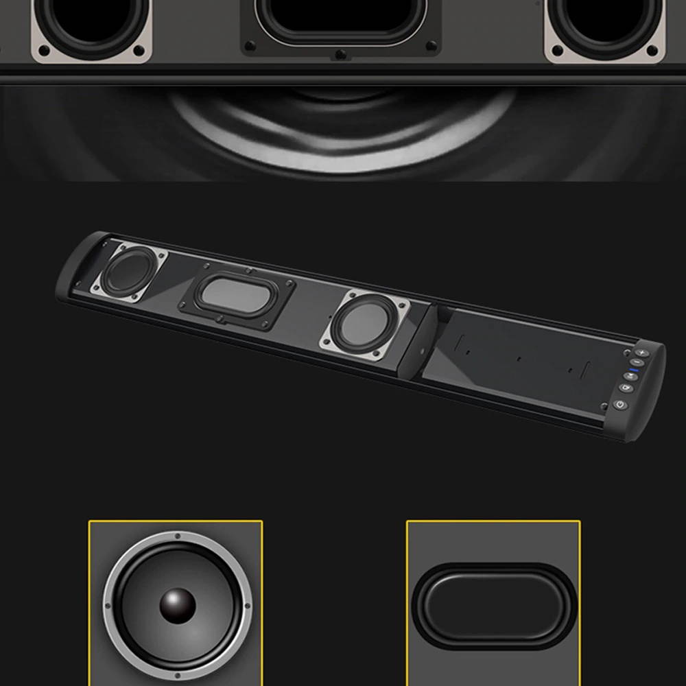 20W Wireless Bluetooth Column Soundbar TV Music Speaker Sound Bar Home Theater TF USB Support 3.5mm Fiber RCA With Wall Mount