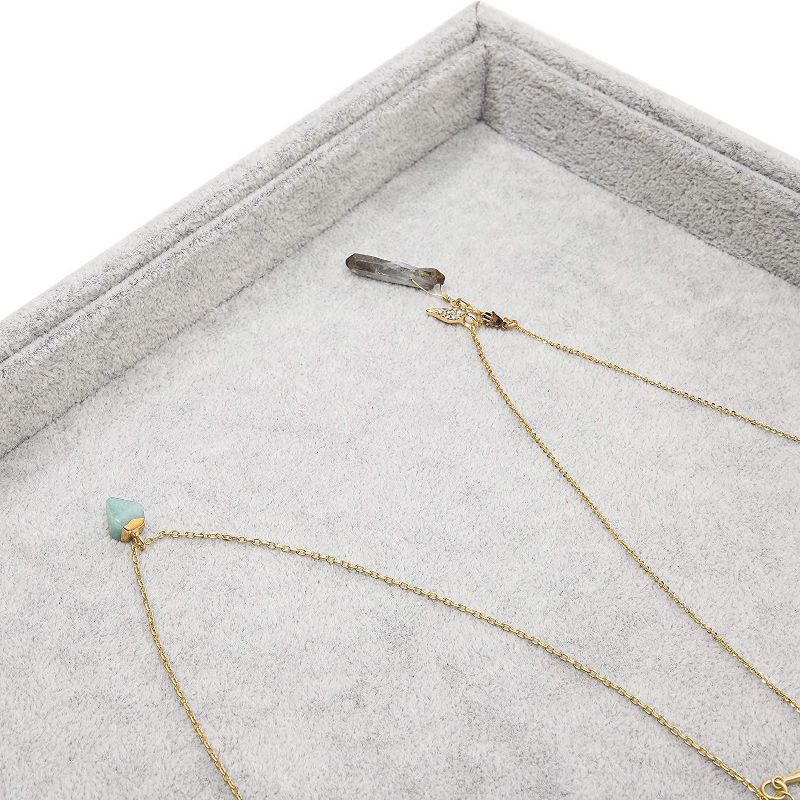 Stackable Velvet Jewelry Display Tray Drawer Organizer Showcase Storage Holder for Ring Earring Necklace Pendant Bracelet, Gray 13.5&rdquo;x9.5&rdquo;