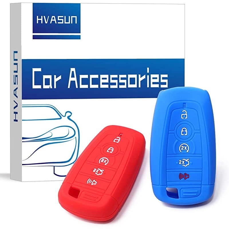 Red Blue Silicone Car Key Fob Cover Fits 2017 2018 2019 Ford Mustang Fusion Explorer Ford Taurus F250 F350 Smart Key 5 Button Remote Start 1Pcs Blue 1Pcs Red