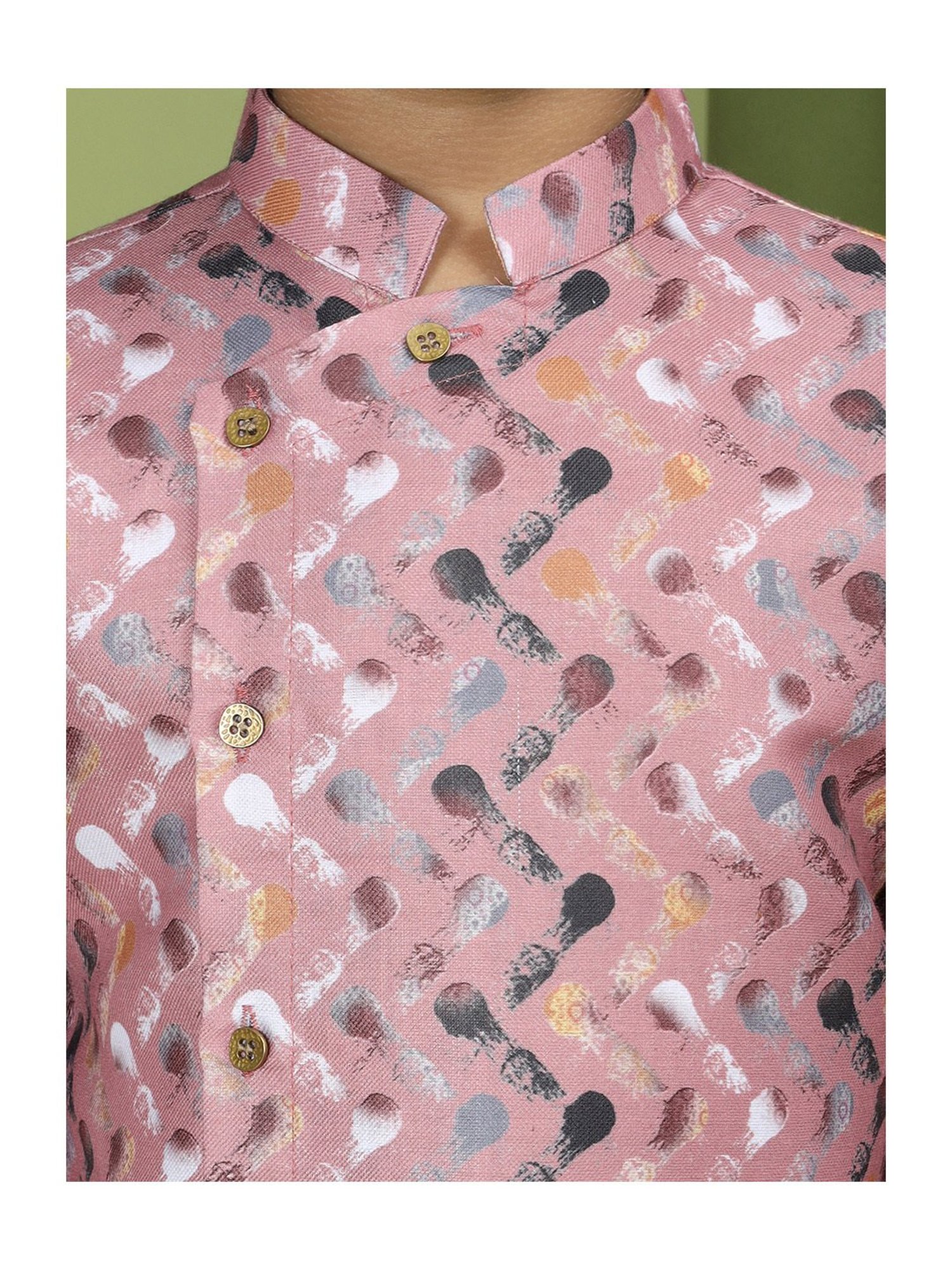 TABARD Kids Dusty Pink Printed Full Sleeves Kurta