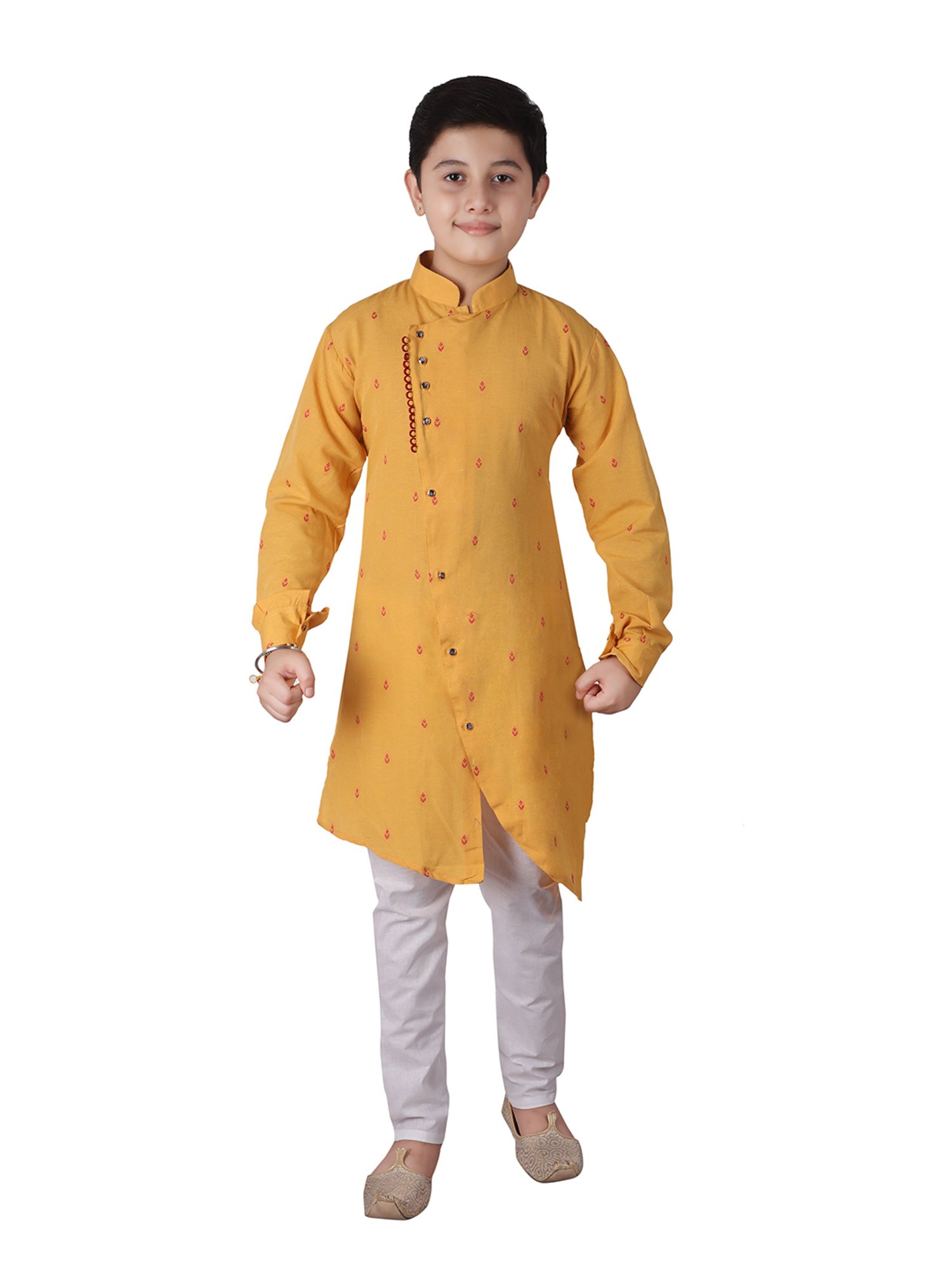 Pro-Ethic Style Developer Kids Yellow & White Printed Full Sleeves Kurta with Pyjamas