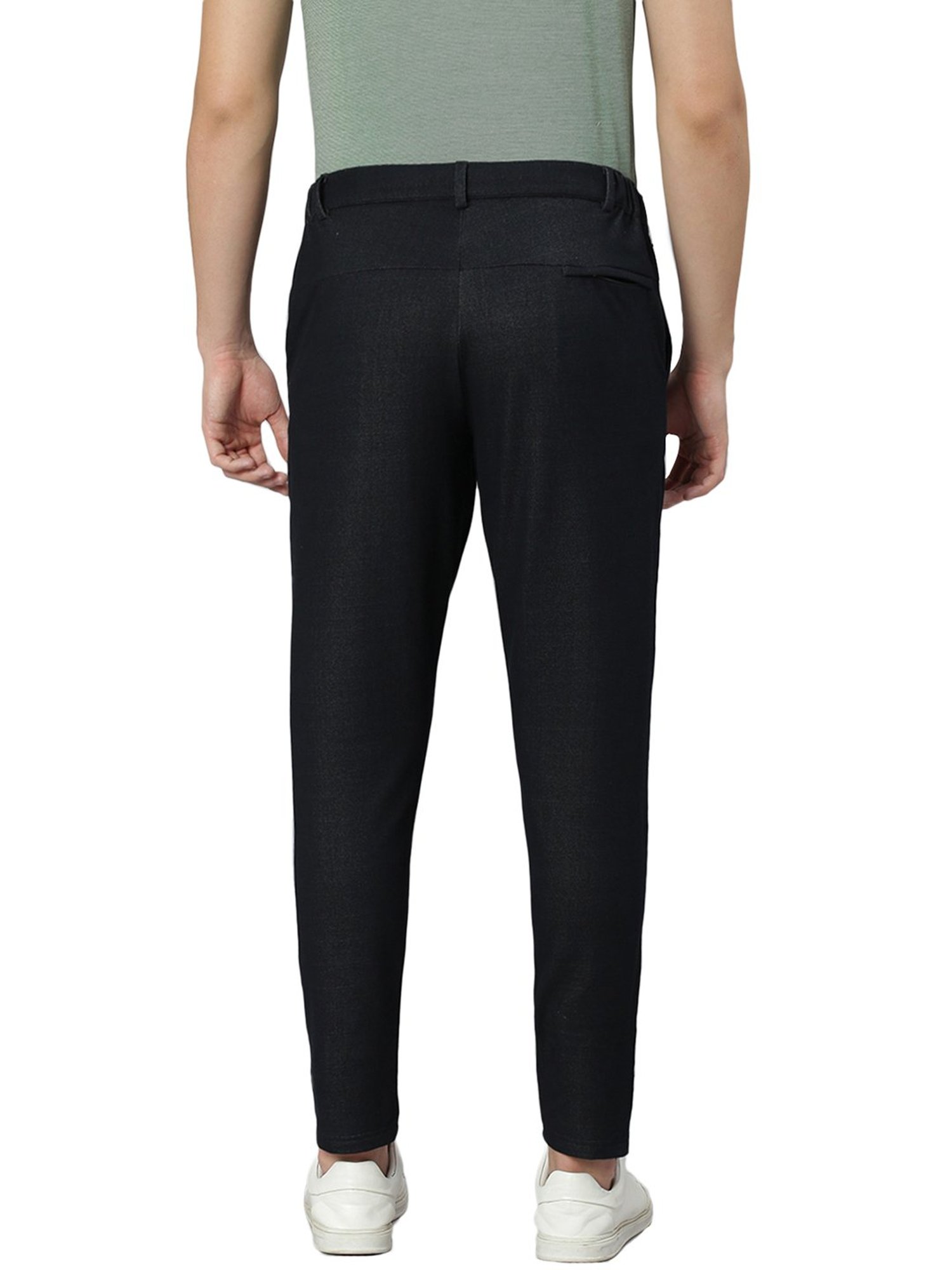 Slowave Black Regular Fit Denim Flat Front Trousers