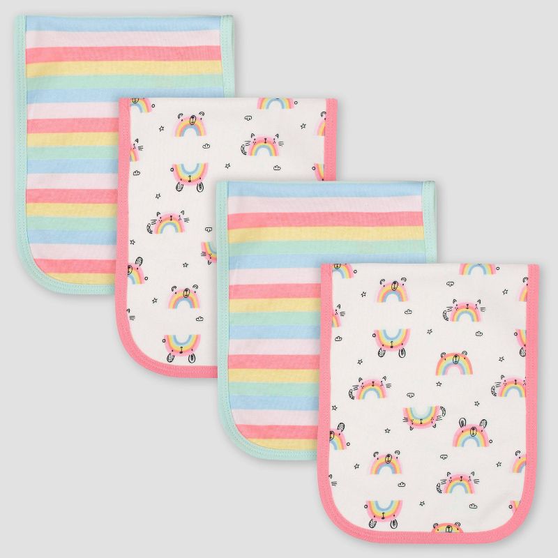 Gerber Baby Girls' 4pk Rainbow Print Interlock and Terry Burp Cloth Set - Pink