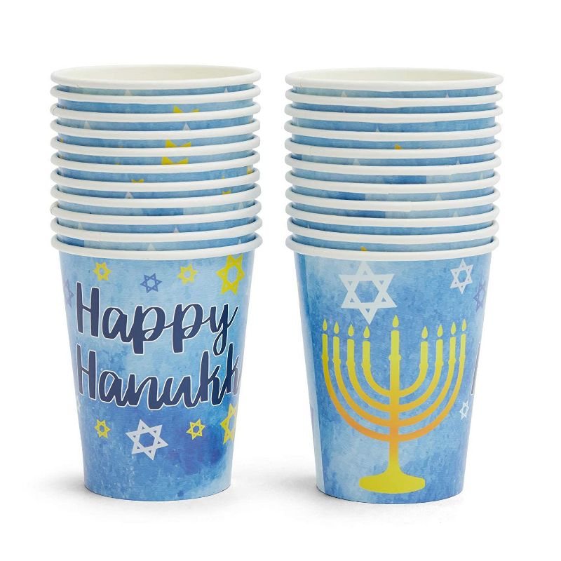 Blue Panda 144 Piece Happy Hanukkah Disposable Party Supplies Serves 24 - Plates, Napkins, Cups & Cutlery