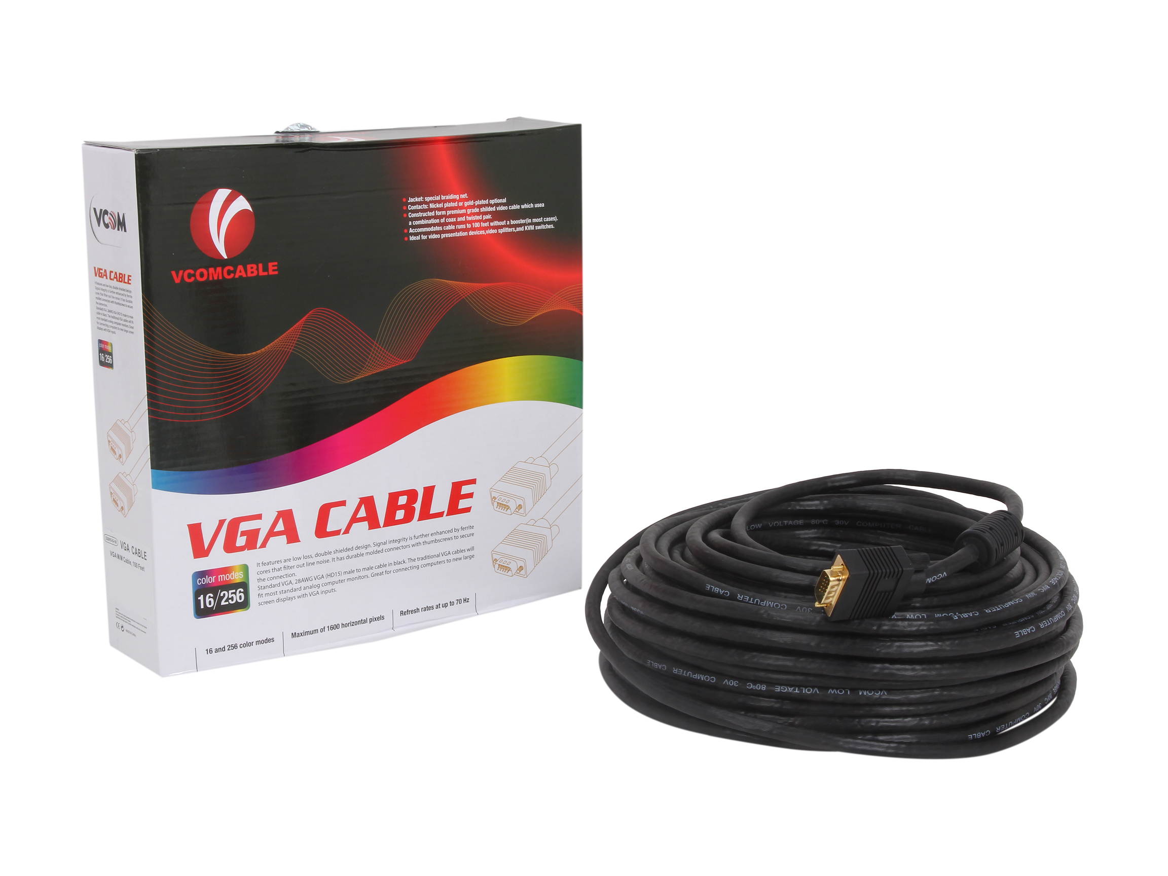 VCOM VC-VGA100M 100 ft. SVGA HD15 Male to Male Black Cable