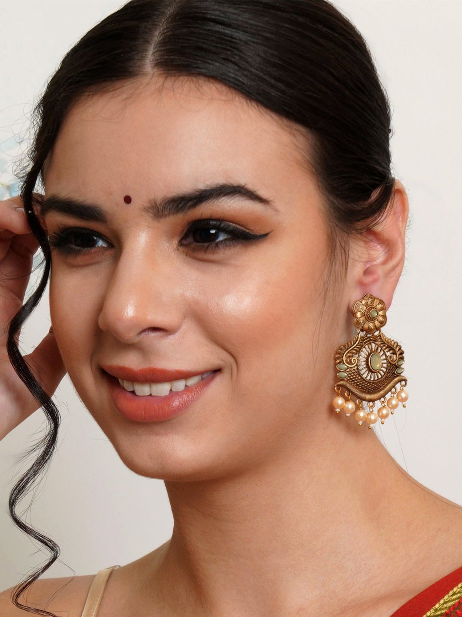 Karatcart Gold-Plated Handcrafted Golden Stone Dangler Earrings