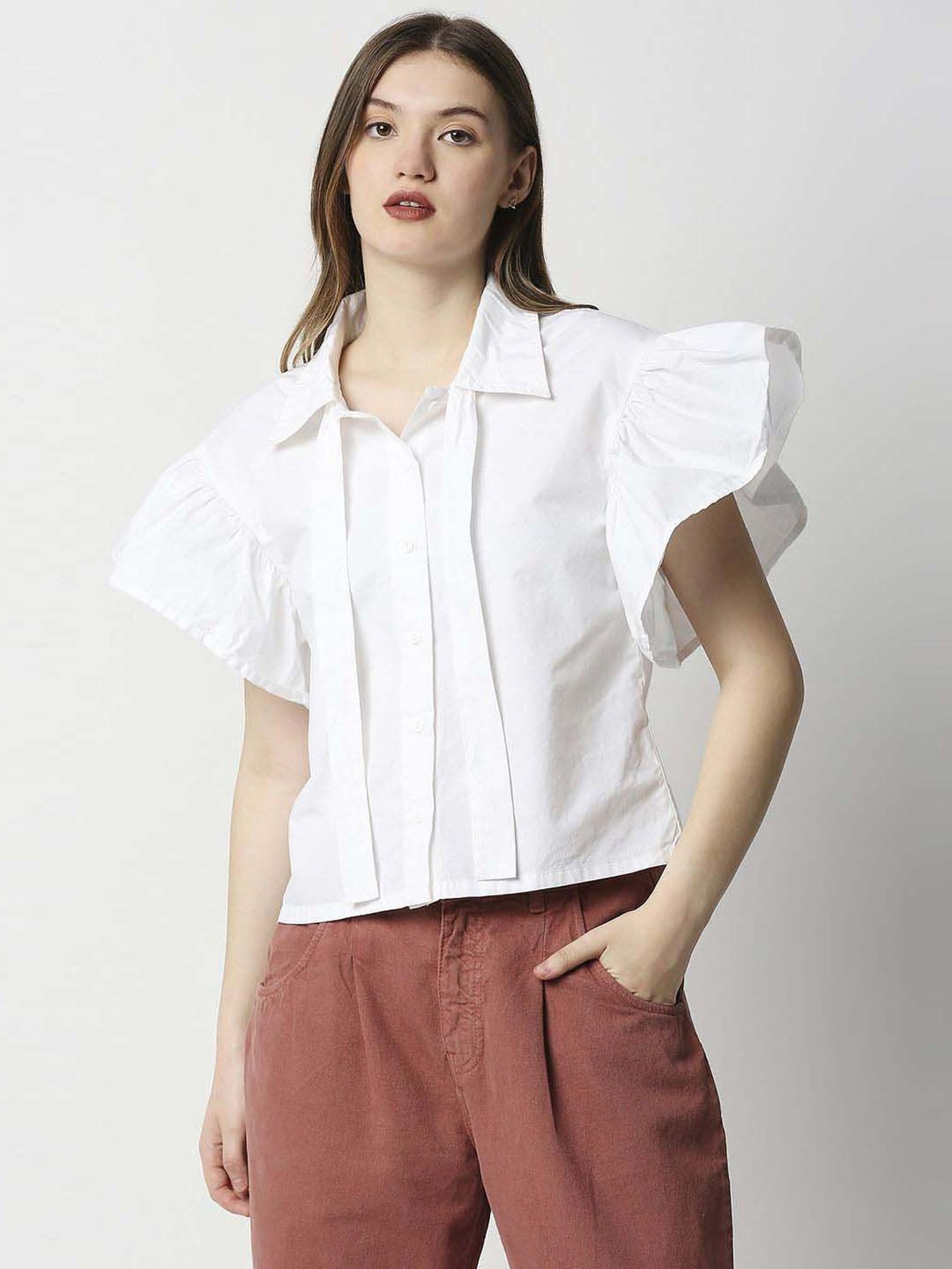 Remanika White Pure Cotton Tie Knot Shirt