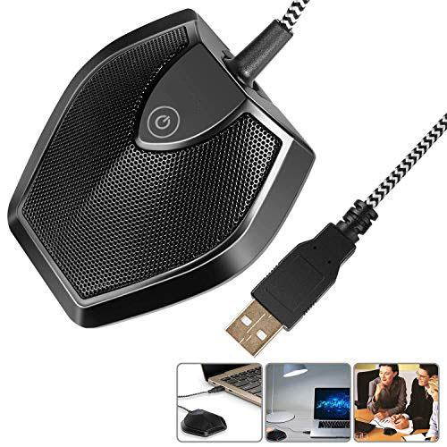 DriverFree USB Desktop Computer Microphone Touch Mute Button with LED Indicator Omnidirectional Condenser Boundary Conference Mic for Recording Streaming Gaming Skype WindowsMac