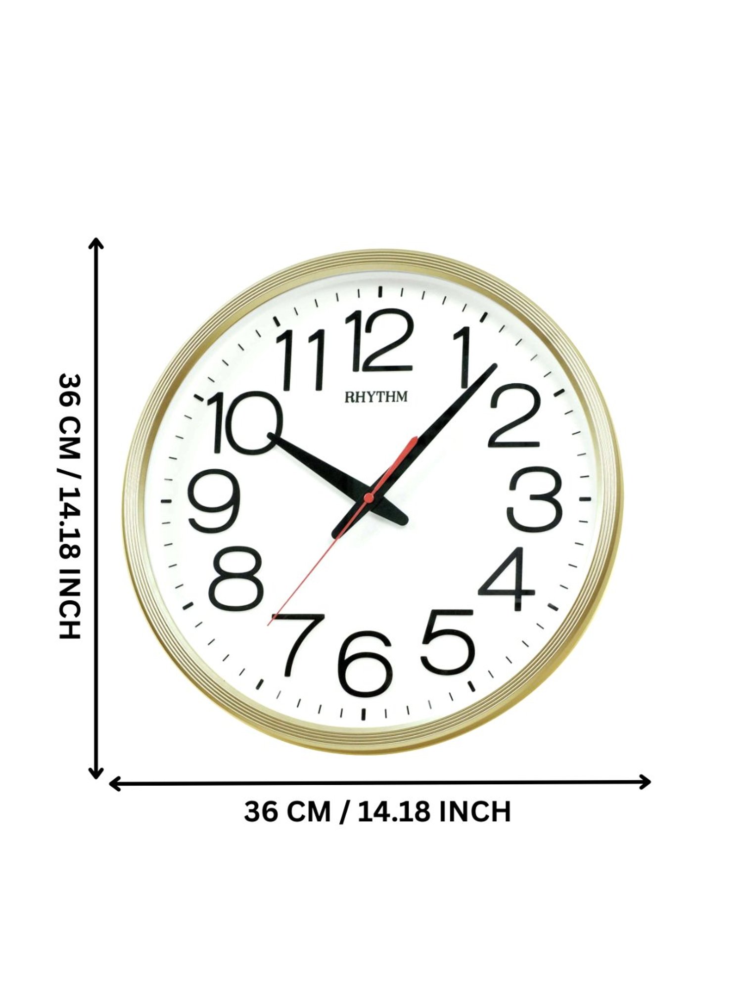 RHYTHM Gold & White Plastic Elegant Round Silky Silent Move Wall Clock