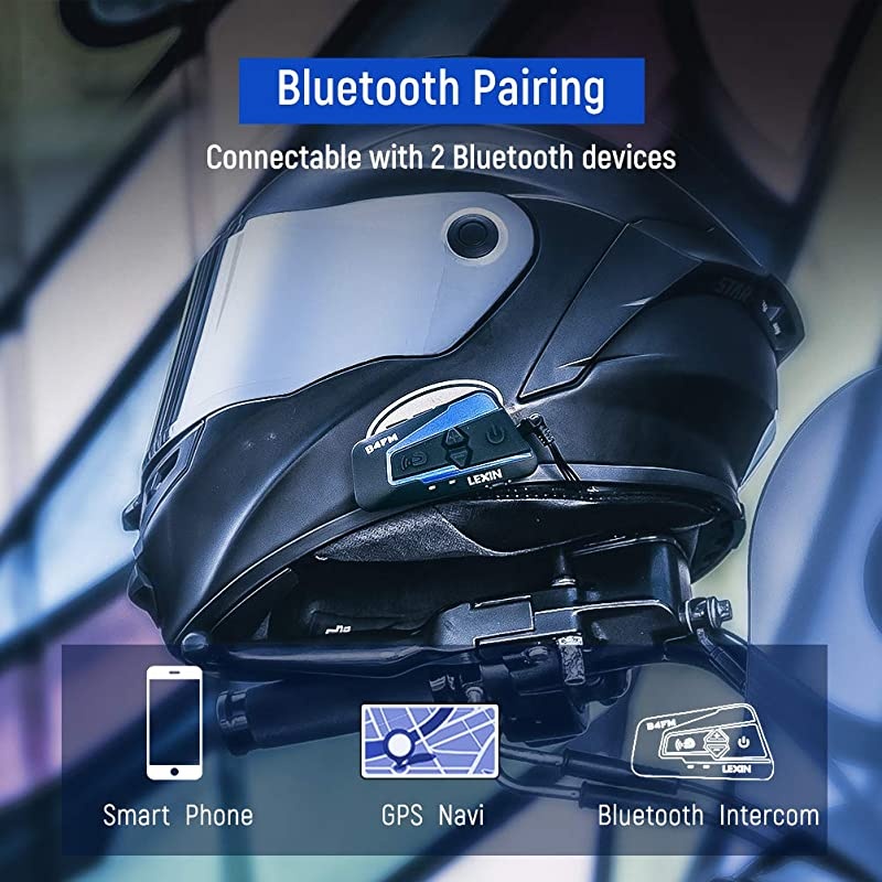 1pc LX-B4FM Motorcycle Intercom, Universal Helmet Communication System up to 4 Riders, Waterproof Motorcycle Bluetooth Headset with 1600m Range for Snowmobile Off-Road