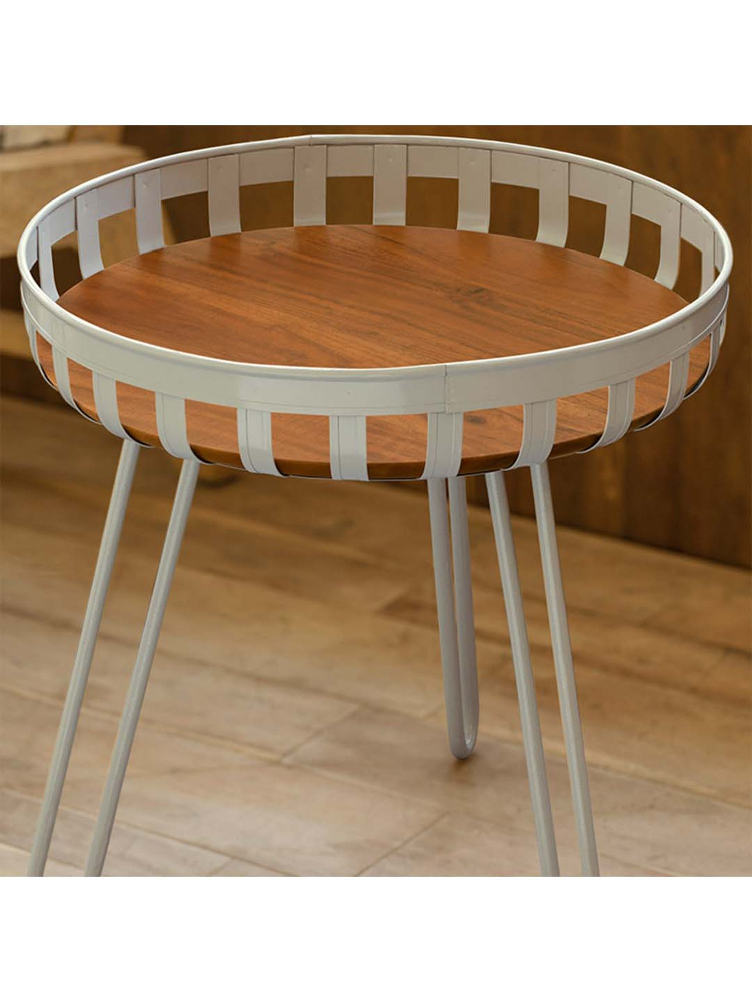 Ellementry 'Furrow' Silver & Brown Metal Small Peg Table - Set of 1