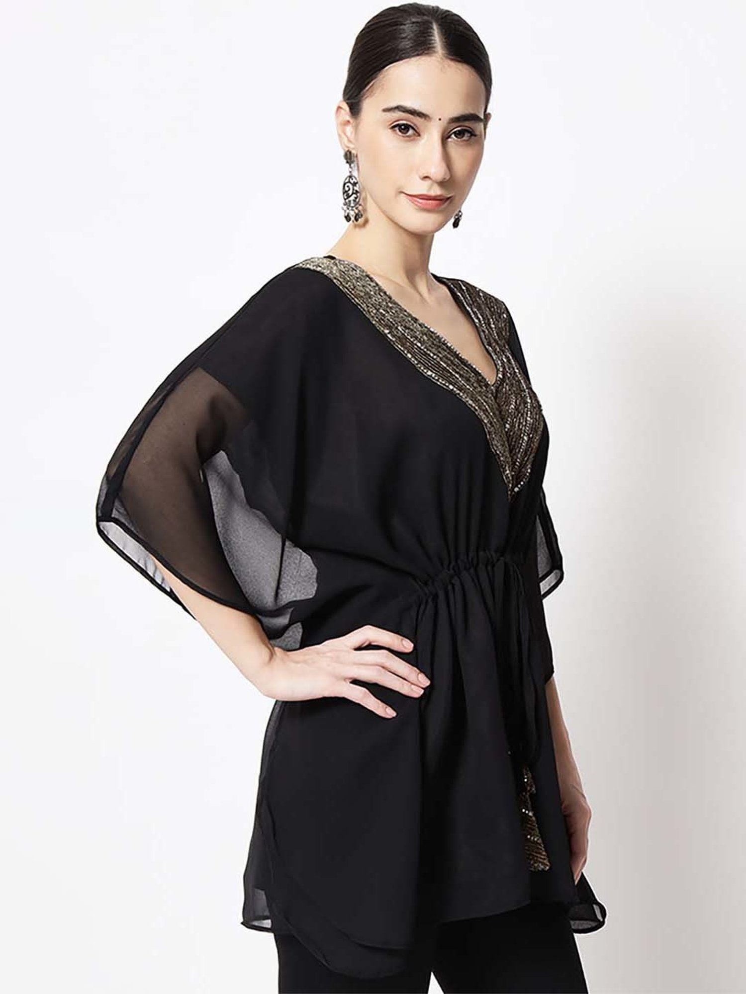 studiorasa Black Embellished A Line Short Kaftan