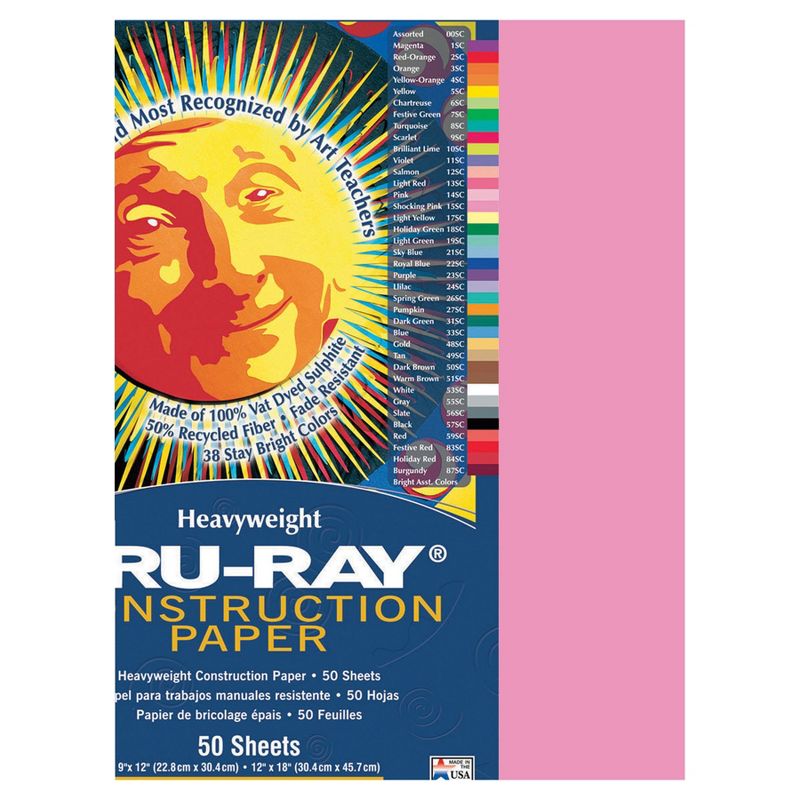 Tru-Ray Sulphite Construction Paper, 18 x 24 Inches, Shocking Pink, 50 Sheets