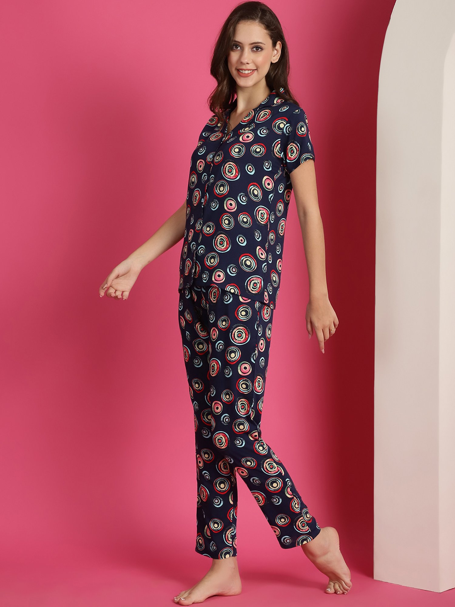 Boston Club Navy Printed Top With Lounge Pants