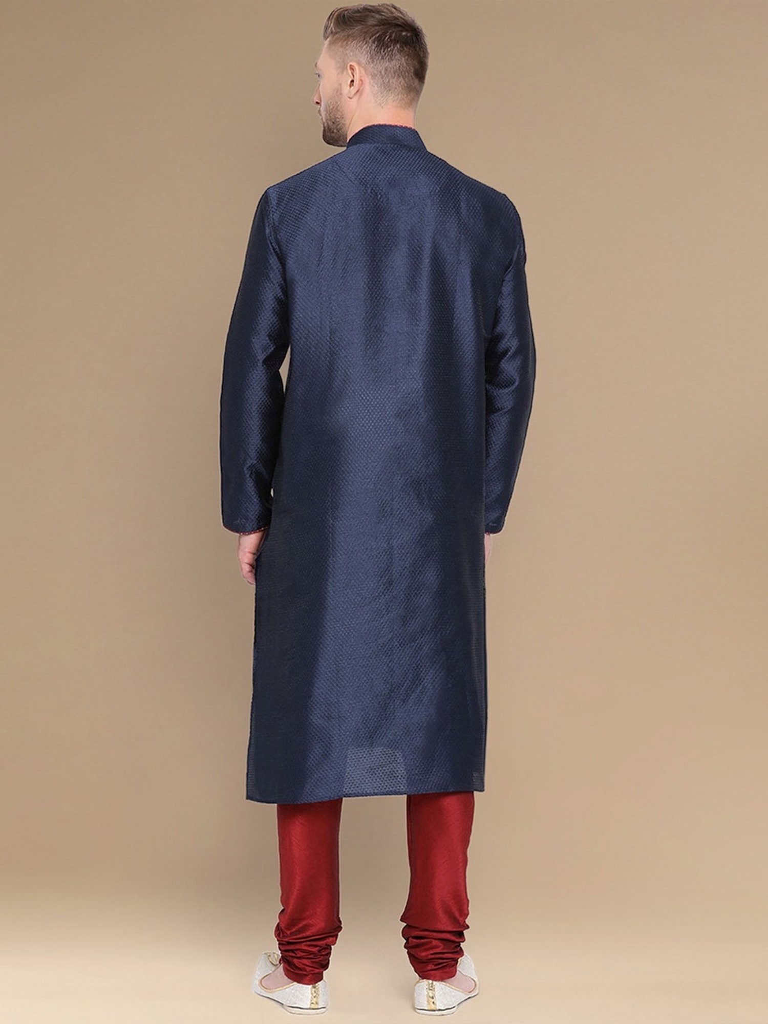 Sanwara Navy & Maroon Cotton Regular Fit Embroidered Kurta Bottom Set