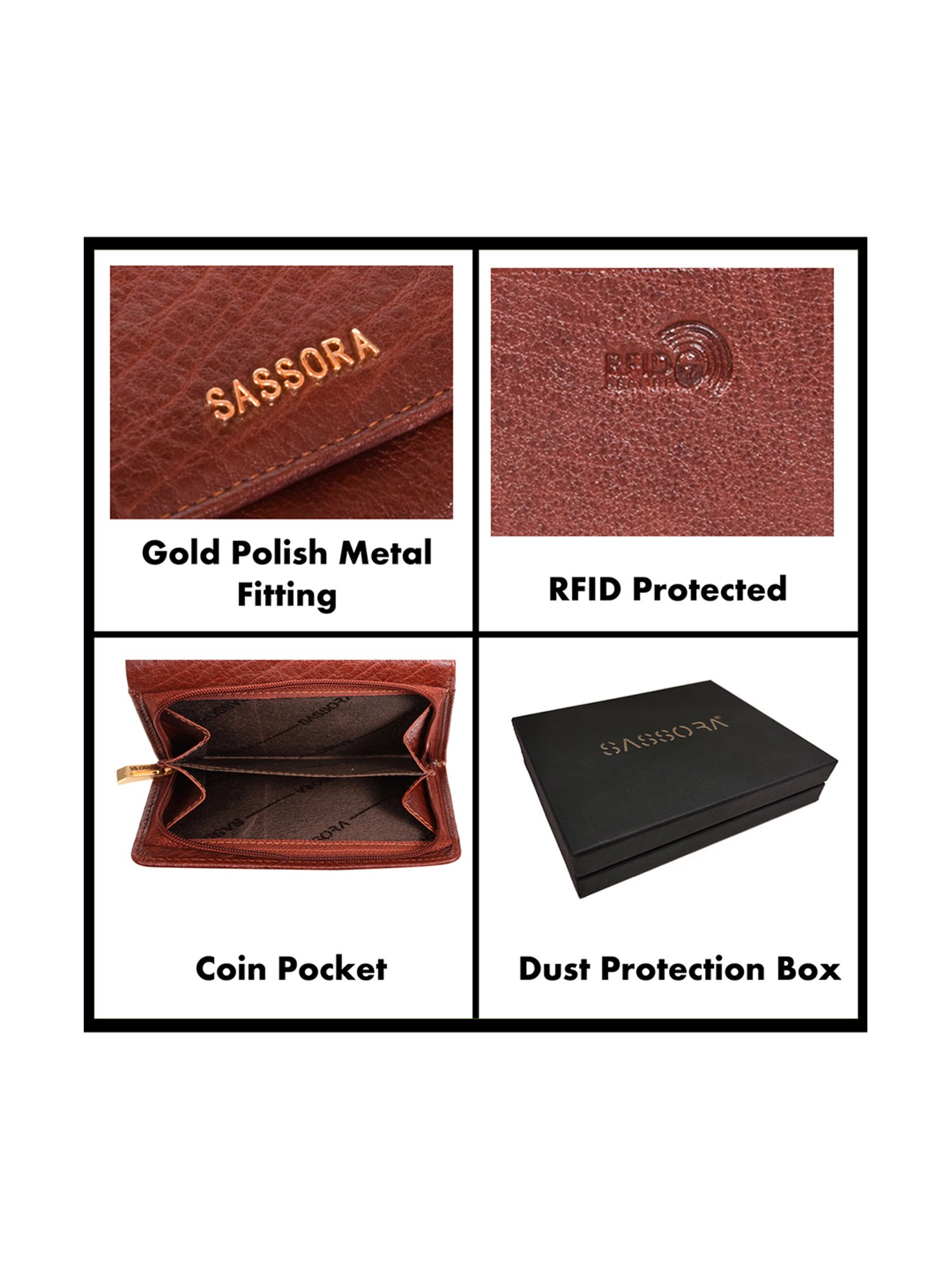 SASSORA Brown Solid Rfid Tri-Fold Wallet for Women