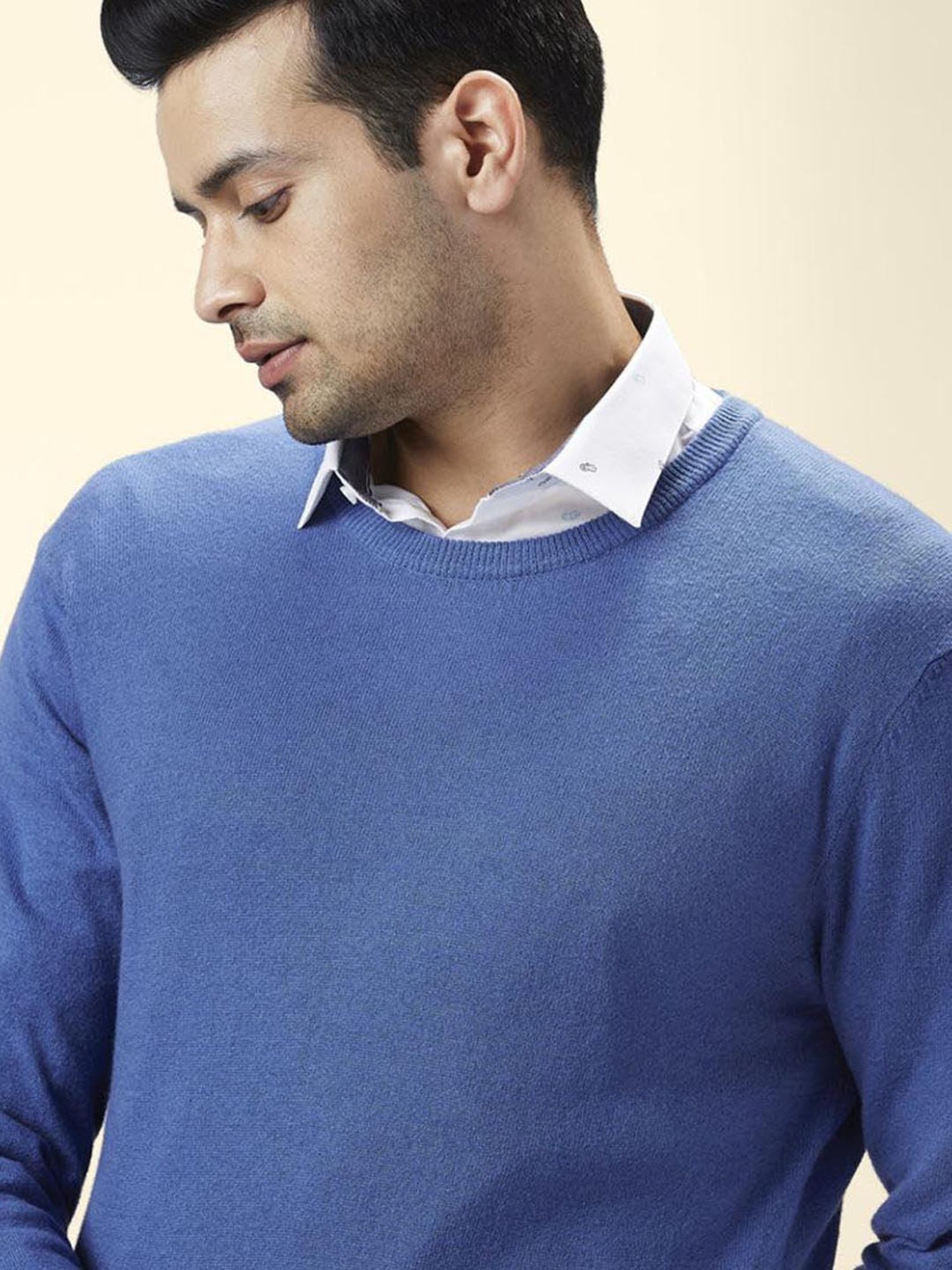 Byford By Pantaloons Medium Blue Cotton Regular Fit Sweaters